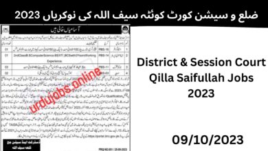 ضلع و سیشن کورٹ کوئٹہ سیف اللہ کی نوکریاں 2023