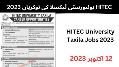 HITEC یونیورسٹی ٹیکسلا کی نوکریاں 2023 ابھی ان لائن اپلائی کریں 